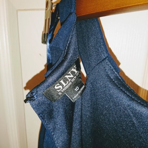 NWT SLNY A-Line Dress Blue Size 10 Halter Floral Pleated Mini $119 - Picture 10 of 11